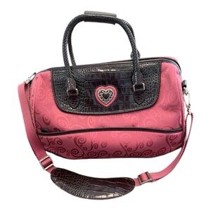 Brighton Pink & Brown Cherry Rose Large Beauty Case Satchel U210650 EUC